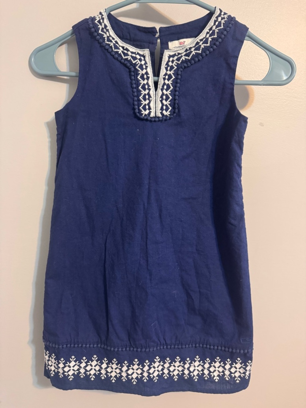 Vineyard Vines Navy Dress with White Embroidered Trim Girls Sz 5 100% cotton